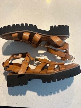 Amazon Brown Leather Strappy Lug-Sole Sandals